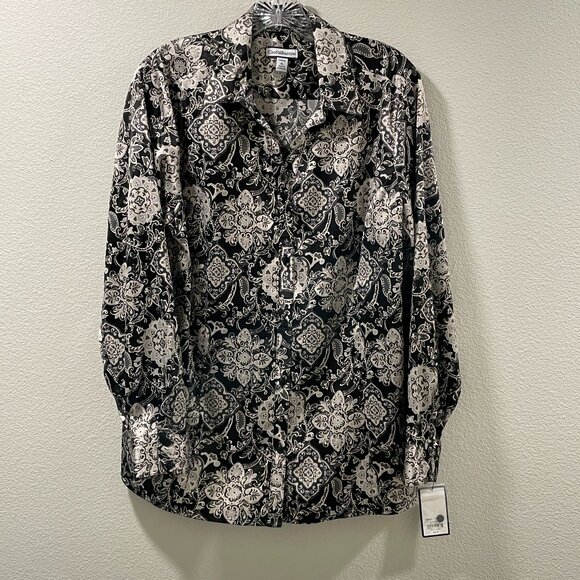 Croft & Barrow Tops - (NWT) CROFT & BARROW Satin Button Down Dress Blouse, Black/Ivory - XL